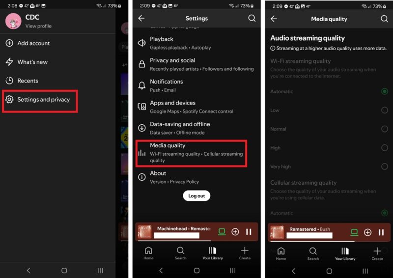 Setting music quality on Spotify mobile
