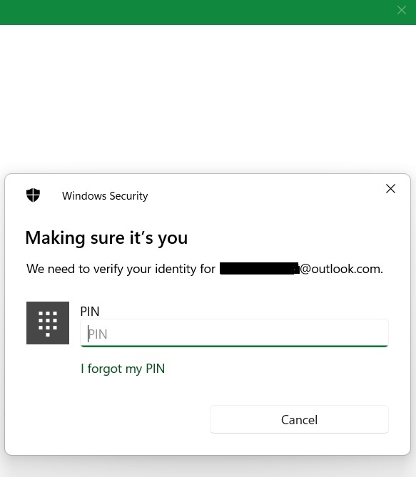 Accessing an administrator level privilege through Windows Hellp PIN as part of Administrator Protection.