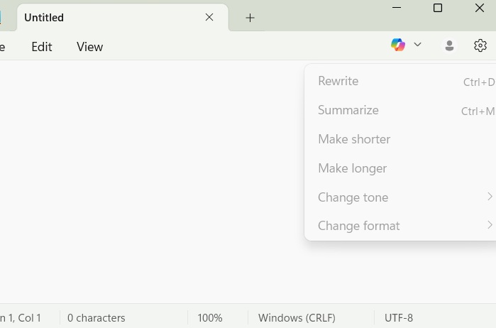 Copilot options in Notepad disabled because of a Group Policy edit.