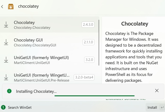 Installing Winget Packages by searching for them in the PowerToys utility.