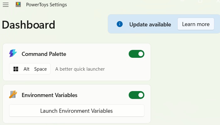 Command Palette enabled in PowerToys Settings.
