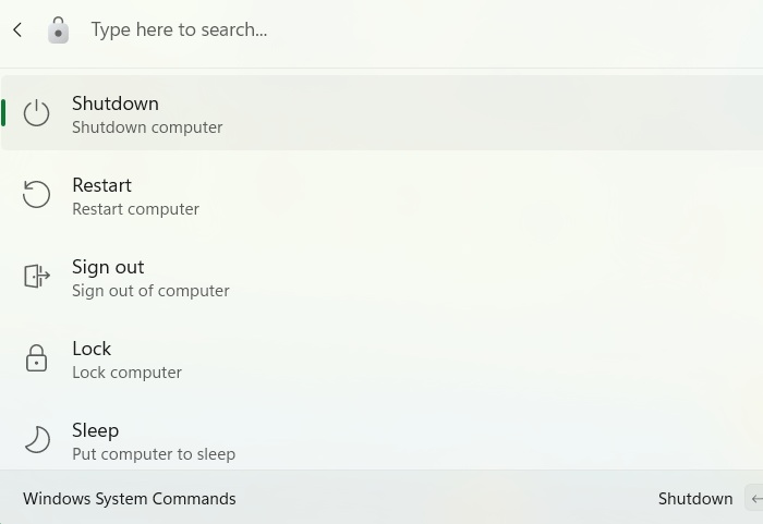 Shutdown, restart and other system commands launched directly.