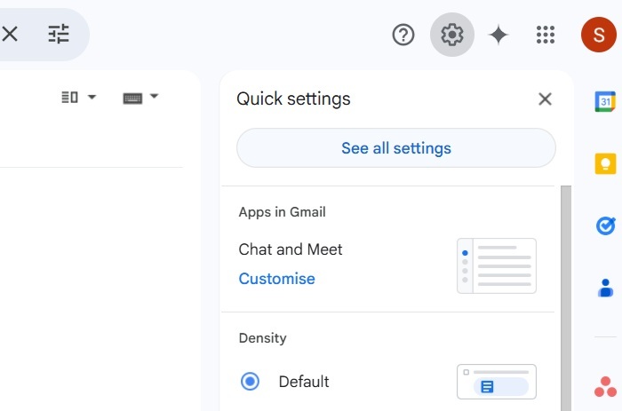 Click "See All Settings" in Gmail desktop browser.