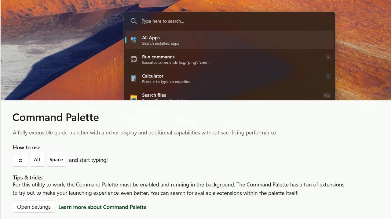 Featured Image: Command Palette, a multi-productivity feature in PowerToys.