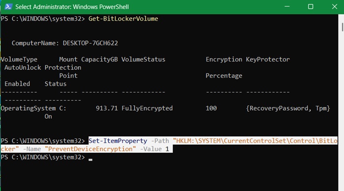 Prevent automatic encryption via Registry in PowerShell.