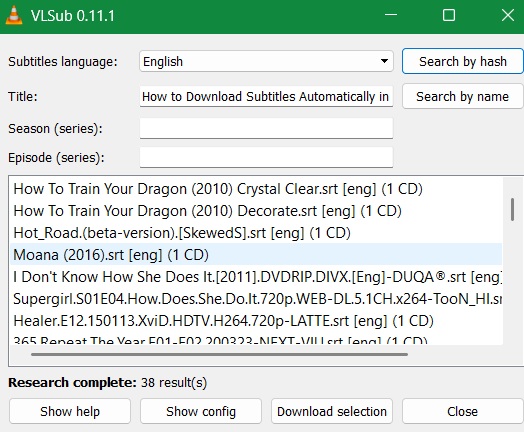 Select subtitle in VLC Player (Windows) for downloading.