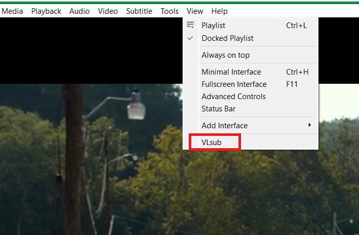 Vlsub opton under "View" menu in VLC Player.