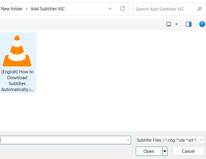 Select a subtitle file for insertion in a VLC Classic Player video.