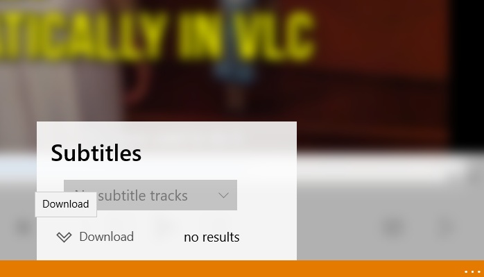 The subtitles download button in VLC UWP app in Windows.