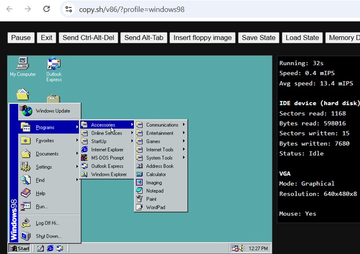 Virtualx*6 a faithful reproduction of the Win 98 environment.