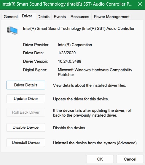 Checking Intel SST Driver Version under Device Manager --> System devices.
