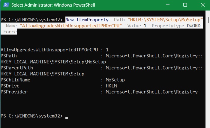 Bypassing compatibility hold in Windows 11 with a simple PowerShell command.