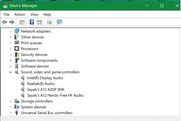 Expanding "Sound, video, and game controllers" to locate problematic drivers.