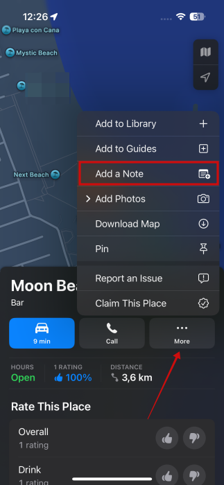 Adding note for non-saved location in Apple Maps.