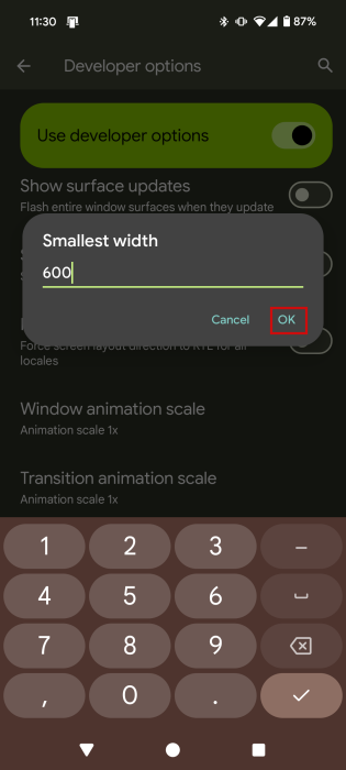 Changing the "Smallest width" value in developer options on Android. 
