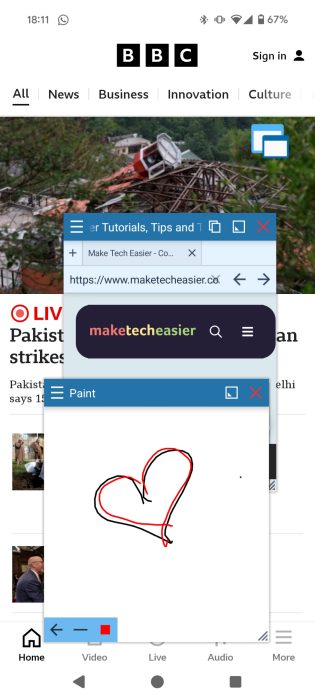 Multiple apps open using Floating Apps on Android phone. 