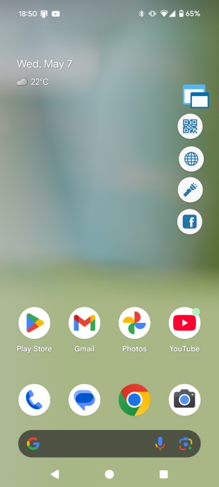 Tools arranged in taskbar-fashion on Android homescreen. 