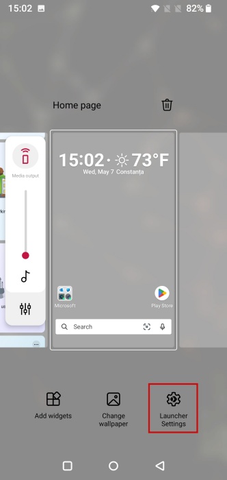 Tapping on "Launcher Settings" option in Microsoft Launcher app on Android.