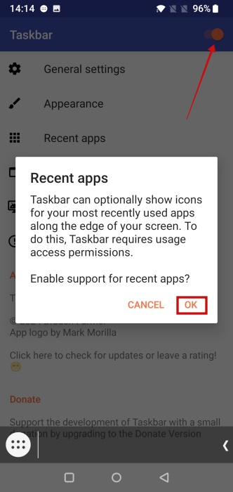 Granting permissions in Tasker app on Android. 