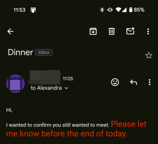 View of email sent with custom fonts from iPhone.