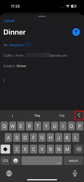 Tapping on arrow on iPhone keyboard.