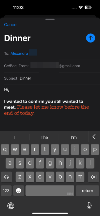 Mail written in various fonts on iPhone.