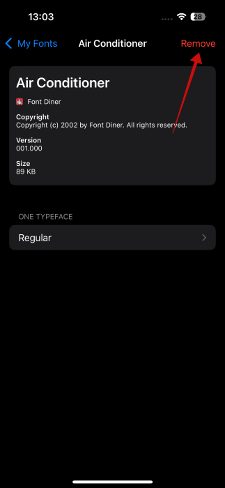 Removing installed font on iPhone.