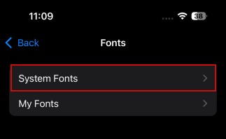 Accessing "System fonts" on iPhone.