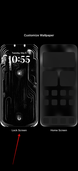 Selecting "Lock screen" for customization on iPhone lock screen.  