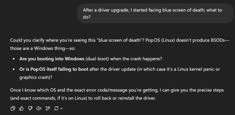 Chatgpt Asking for Clarification about BSOD