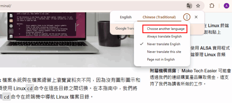 Choose Another Translation Language
