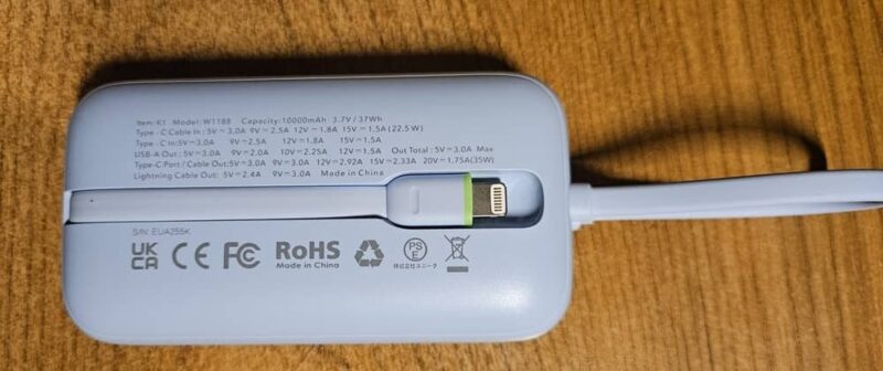 Lightning cable on back of K1. 