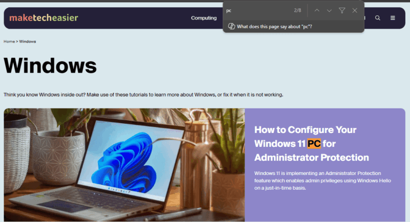 Copilot Suggestions Edge Find On Page