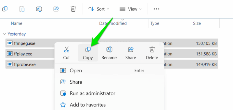 Copying FFmpeg Files in Windows 11