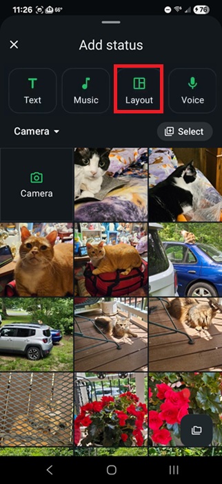 Creating a layout collage in WhatsApp.