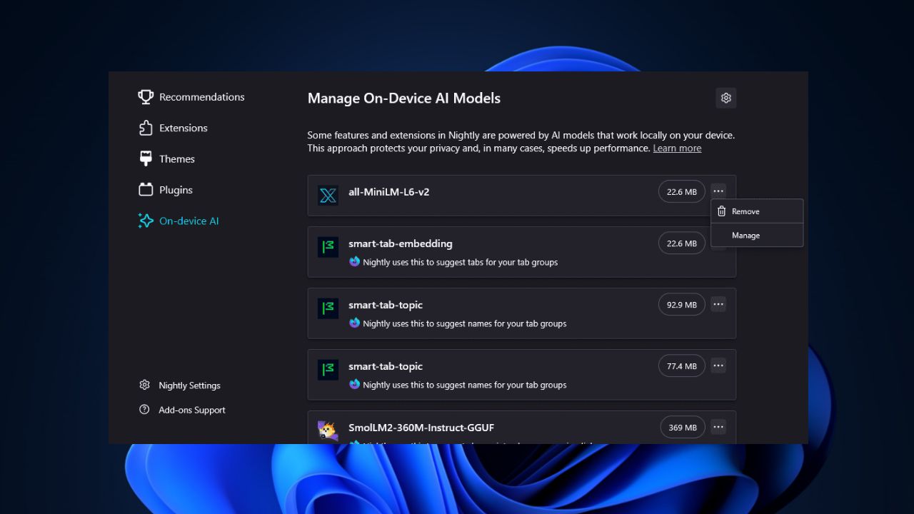Click Remove Ai Models In Firefox Nightly