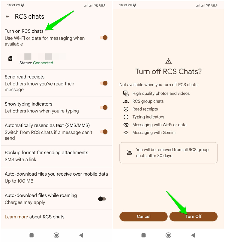 Disable RCS Chat in Google Messages