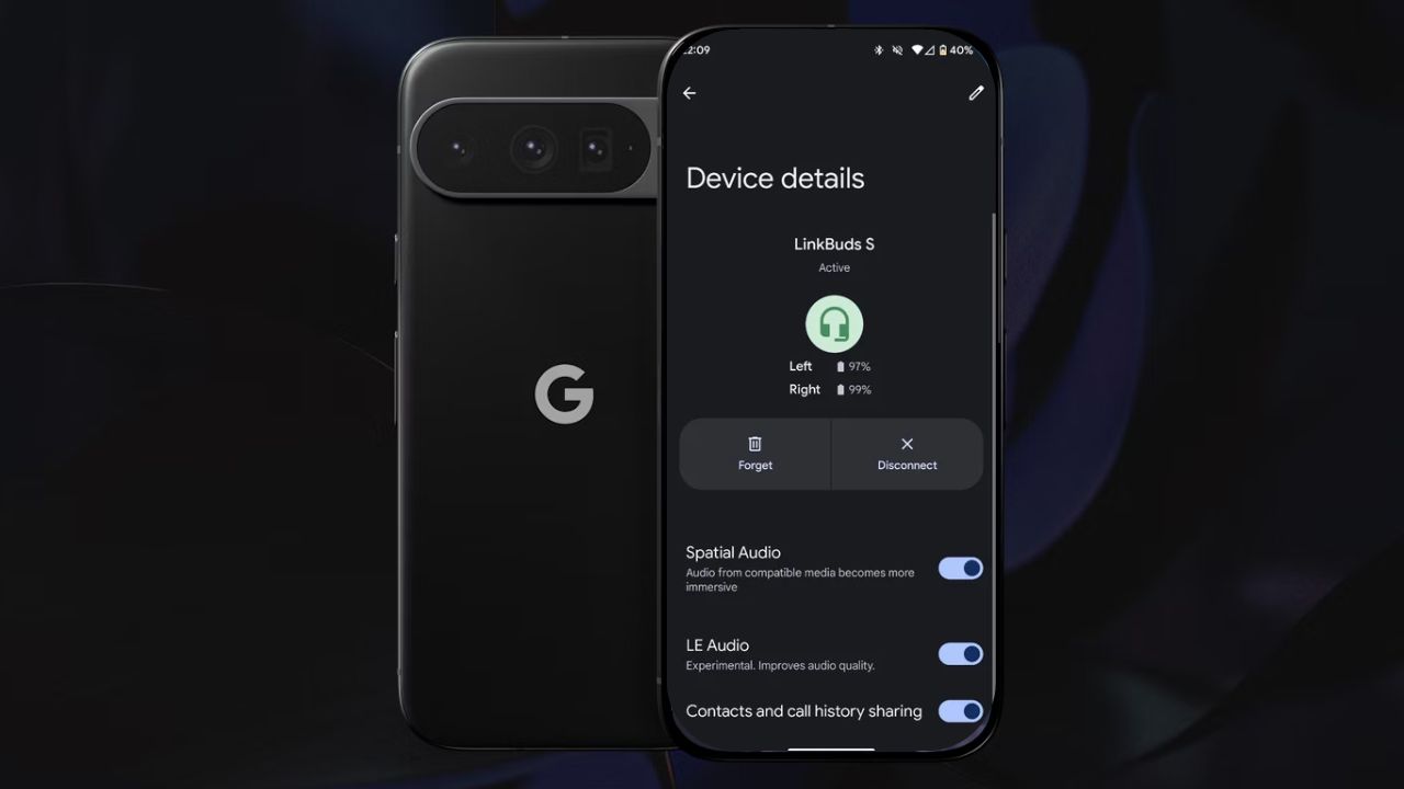 Pixel phone displaying the audio sharing after an earbud is connected