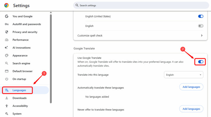 Enable Chrome Translate