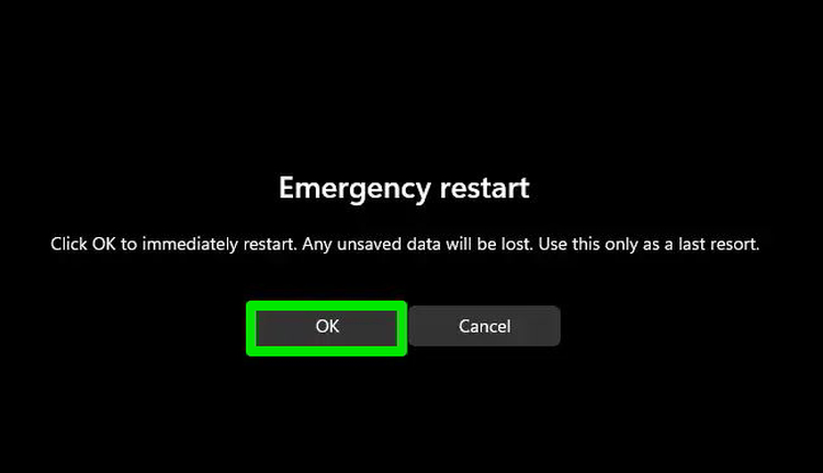 Emergency Restart confirmation prompt
