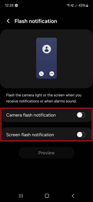 Flash Notifications Android Samsung Native Options
