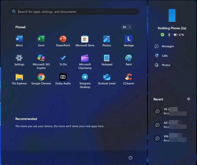 Floating Phone Link Panel