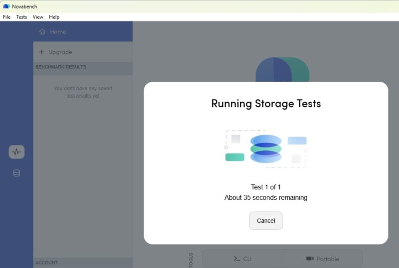 Running a storage test with Novabench.