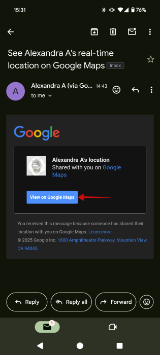 Email notifying you that someone has shared their location with you. 