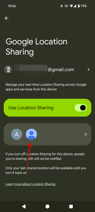 Tapping on people profile icons in Google Location Sharing on Android phone. 