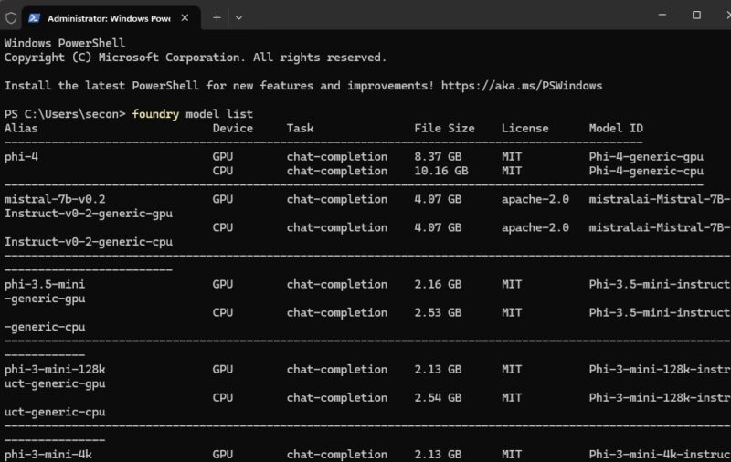 Full model list on Foundry Local.