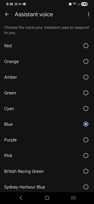 Google assistant voice options.