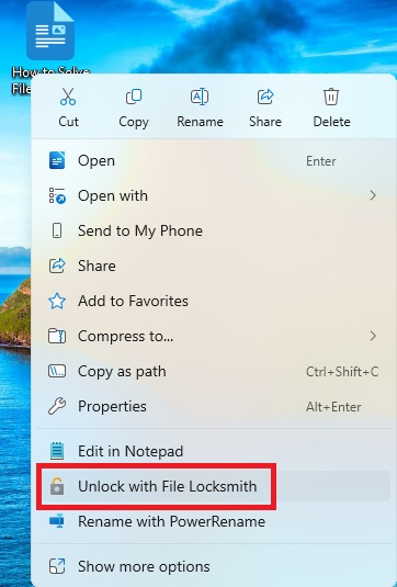 Ending the file is open in another program error by unlocking with File Locksmith.