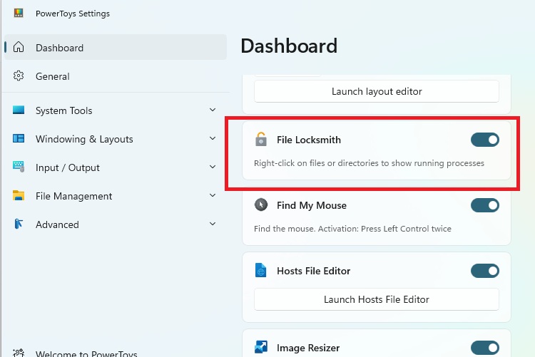 Turning on File Locksmith.