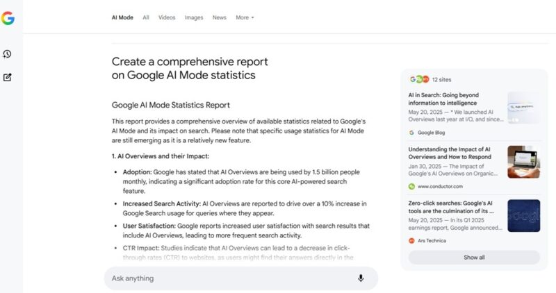 Diving deeper into an AI Mode search.